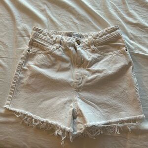 Zara White Jean Shorts with Frayed Hem